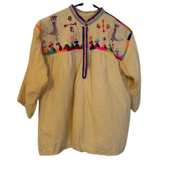 Vintage 1960's Bird Flower Hand Embroidered Top in Butter L - Picture 5 of 11